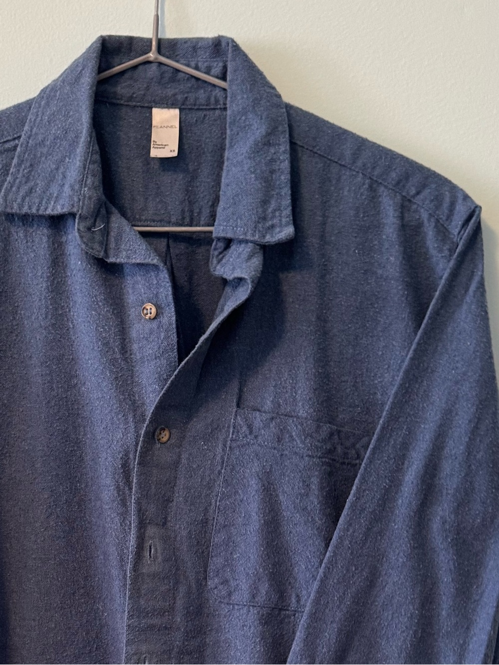 Vintage American Apparel Men's Blue Flannel Long-Sleeve Button-Down Shirt